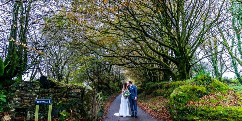 bride and groom autumn wedding at Trevenna Barns Cornwall