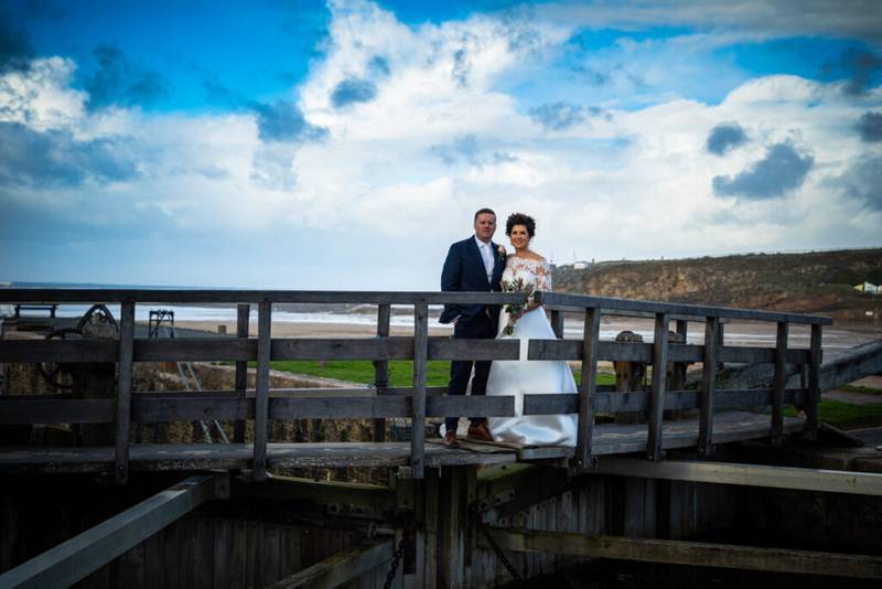 Bride and Groom portrait lock gates bude cornwall